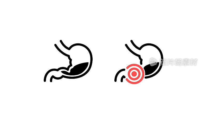 Healthy stomach icon. Sick stomach symbol. Stomach ache sign. Vector on isolated white background. EPS 10.